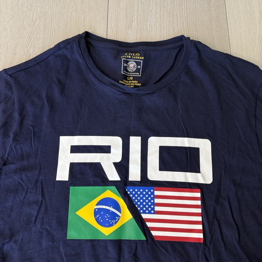 Polo Ralph Lauren Rio 2016 Team USA Shirt Mens L Navy Blue Olympics Long Sleeve